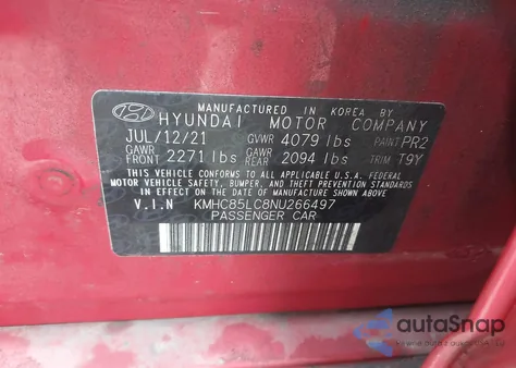 2022 Hyundai Ioniq Hybrid Sel z USA, uszkodzony, nr VIN KMHC85LC8NU266497